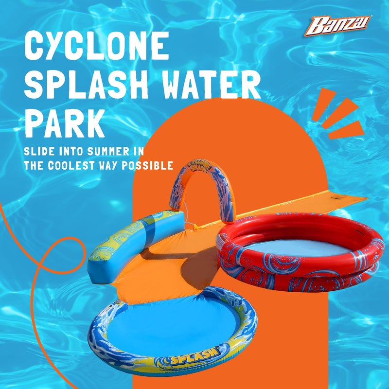 Banzai Cyclone Splash Water Park Outdoor Backyard Inflatable Toy with Sprinkling Slide and Kiddie Pool - Image 2